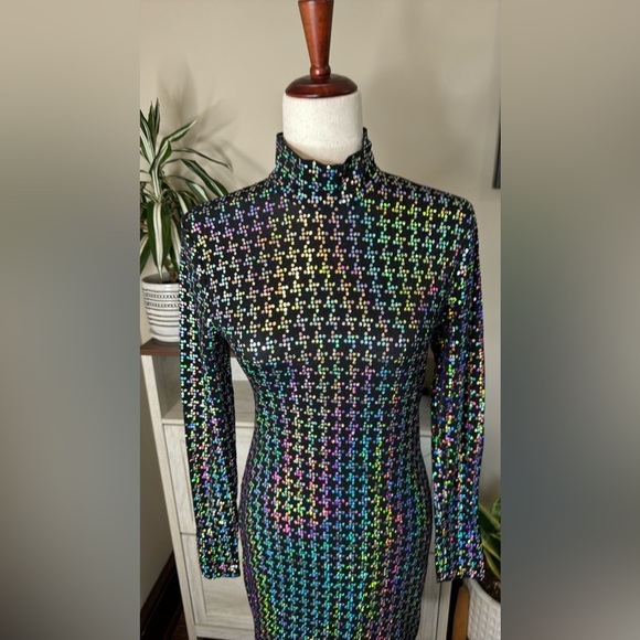 L’AGENCE Cher Black Sparkle Holographic
Mockneck Mini Dress Medium - Picture 4 of 9